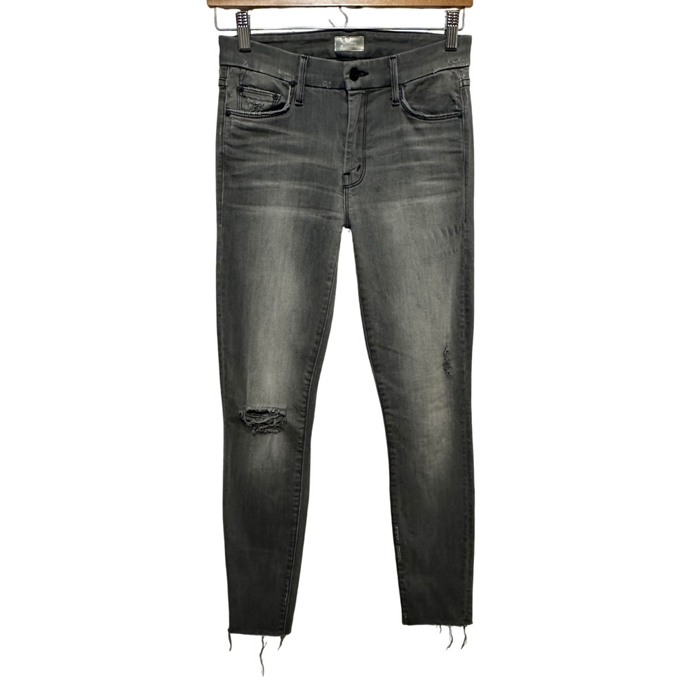 Mother Looker Ankle Fray Jeans Women 26 Gray Distressed Skinny Denim Grunge Chic